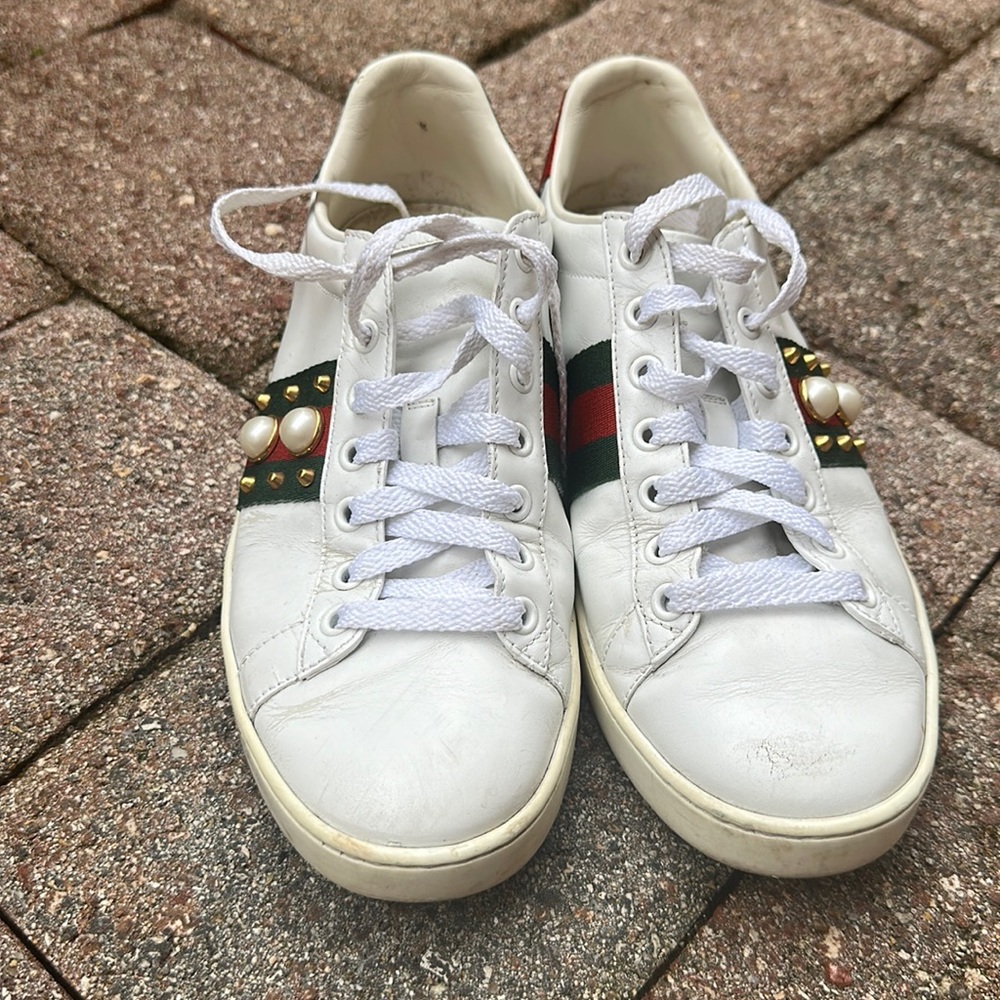 Gucci ace sneakers work spikes,  minor scuffing on exterior leather. Size 37.5